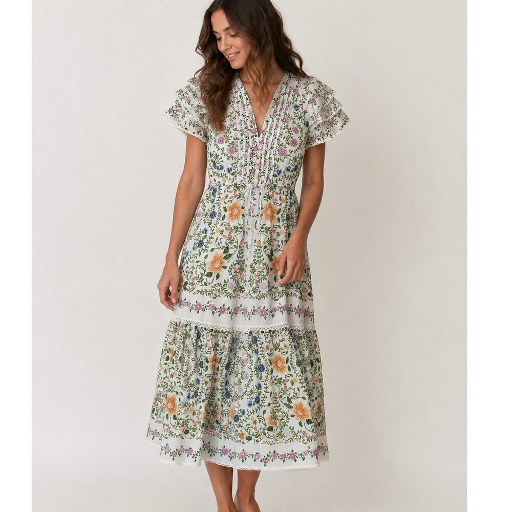 FARM Rio NWT Folk Floral Cotton Midi Dress Large $310